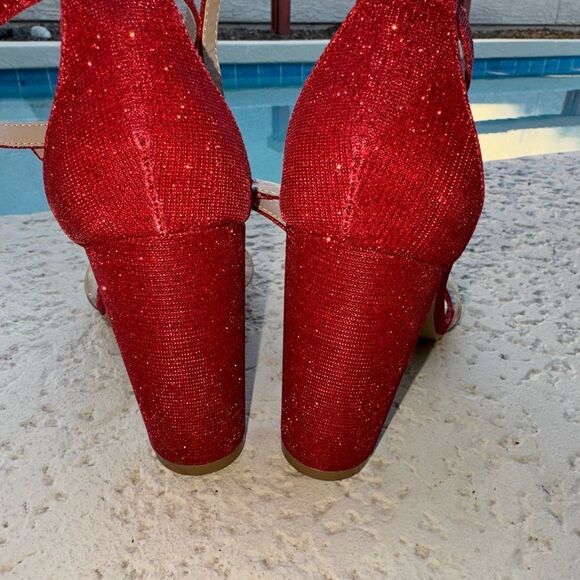 RED GLITTER Strides Of Shine Glitter Block Heels SZ 10 - Picture 5 of 10